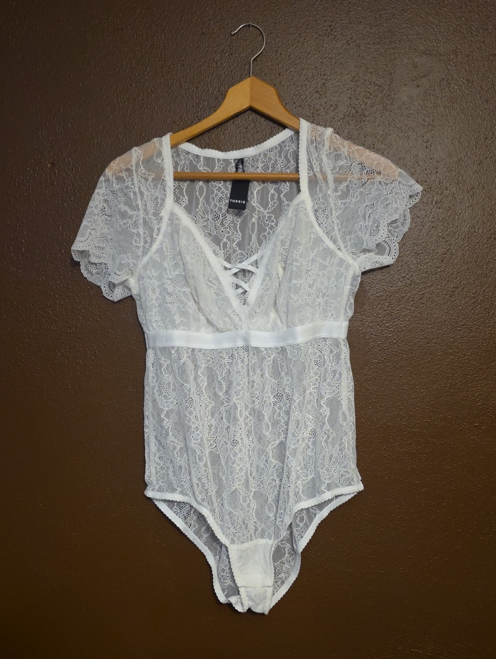 torrid White Lace Short Sleeve Bodysuit